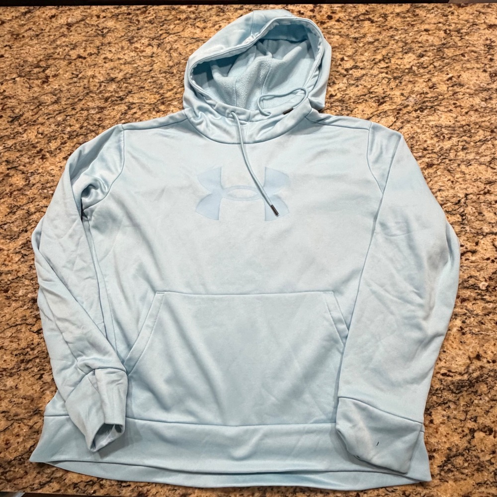 Under Armour Mens Loose Fit Fleece Hoodie Light Blue Large Sweatshirt Logo